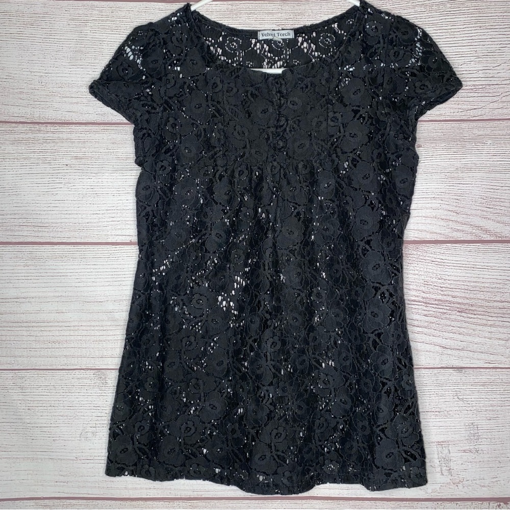 Velvet Torch black lace short sleeve top